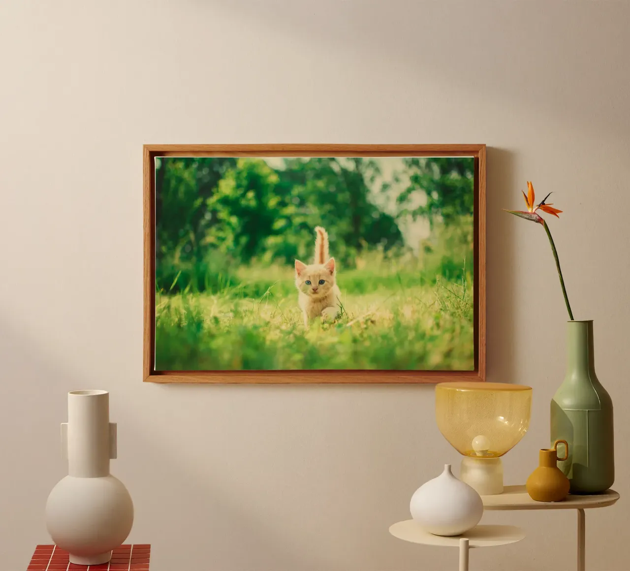 gattino baffuto tela con Cornice a cassetta da animal story home