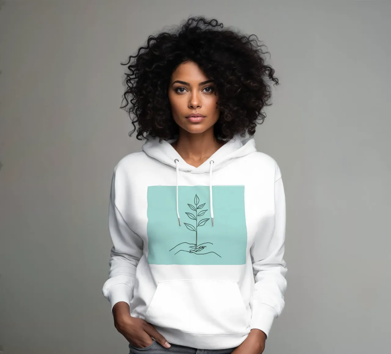 Mani che sorreggono una pianta per simboleggiare crescita e sostenibilità felpa con cappuccio da DesignDoodle