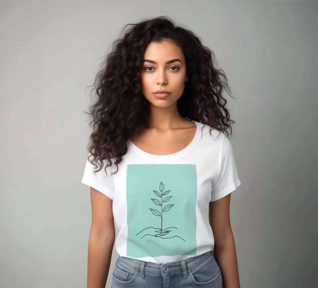 Mani che sorreggono una pianta per simboleggiare crescita e sostenibilità t-shirt da donna da DesignDoodle