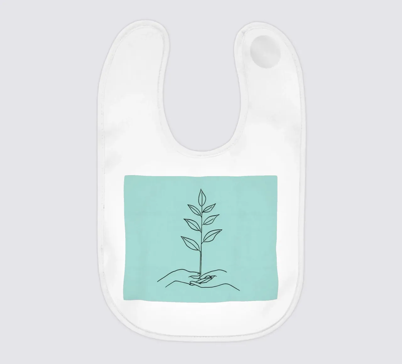 Mani che sorreggono una pianta per simboleggiare crescita e sostenibilità bavaglino da DesignDoodle