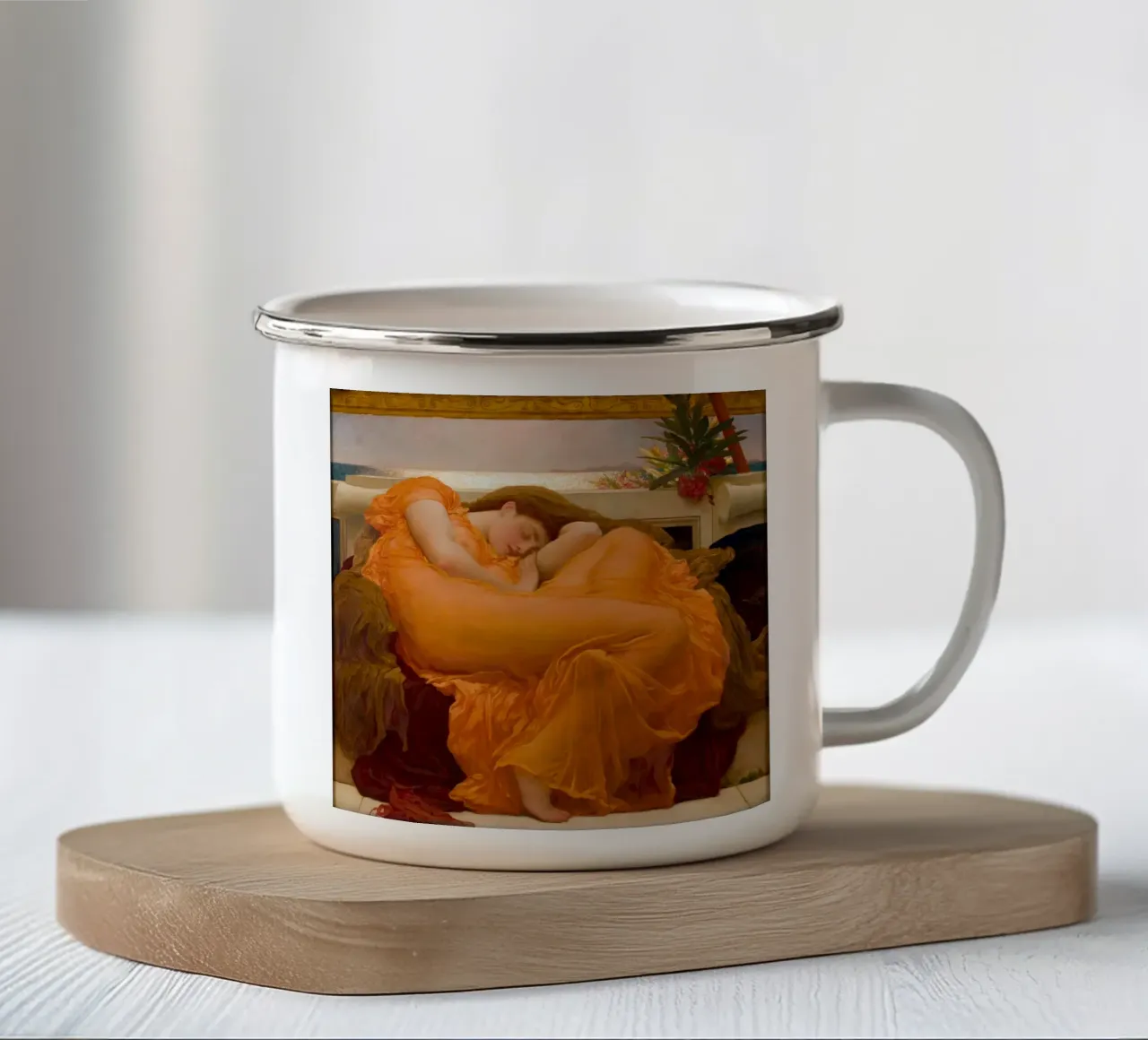 Giugno fiammeggiante di Frederic Lord Leighton tazza in smalto da Art History