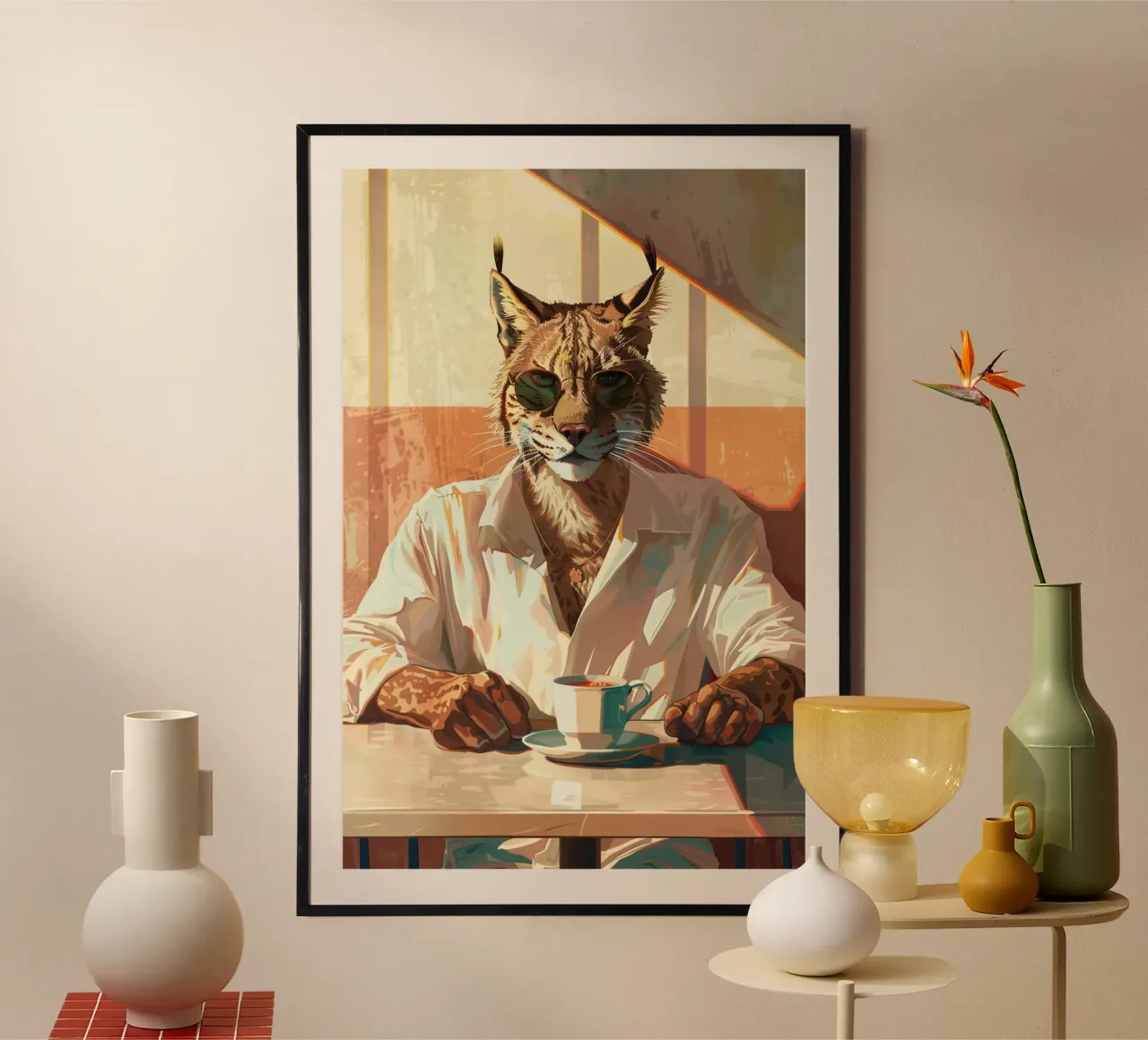 The Espresso Lynx poster con telaio in plastica da Chic Creatures