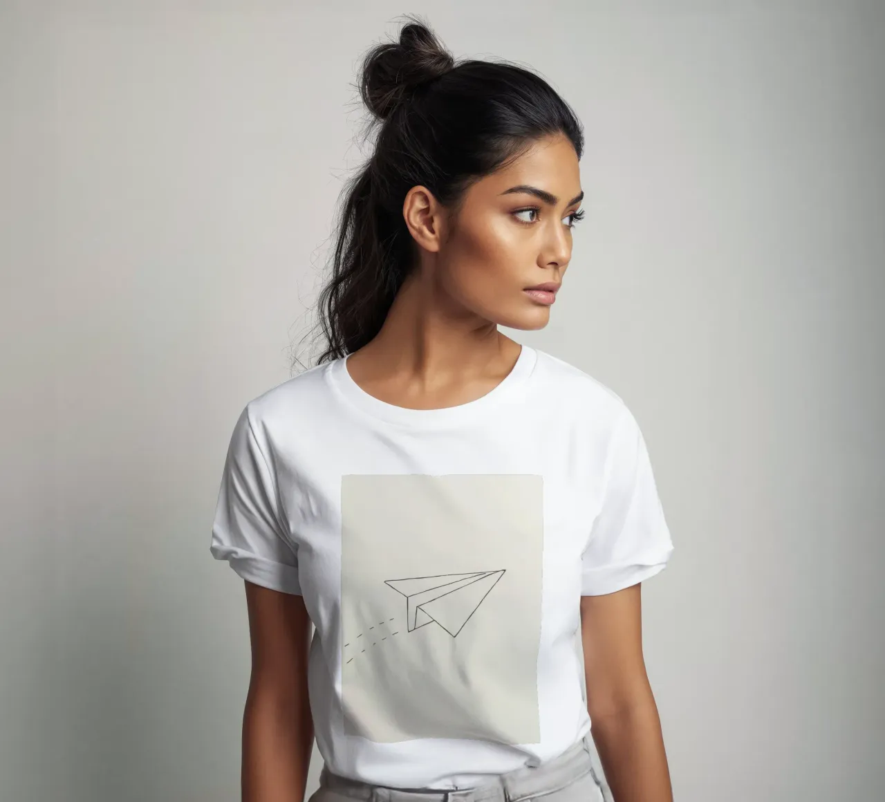 Paper airplane soaring through the air with trailing flight t-shirt by DesignDoodle