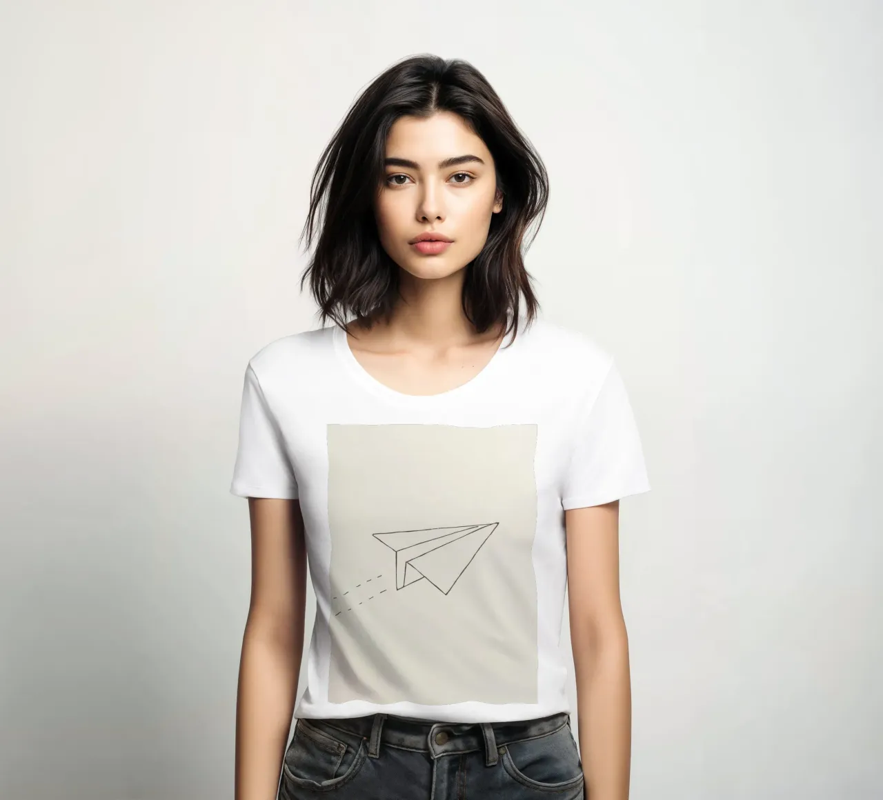 Paper airplane soaring through the air with trailing flight women's fitted t-shirt by DesignDoodle