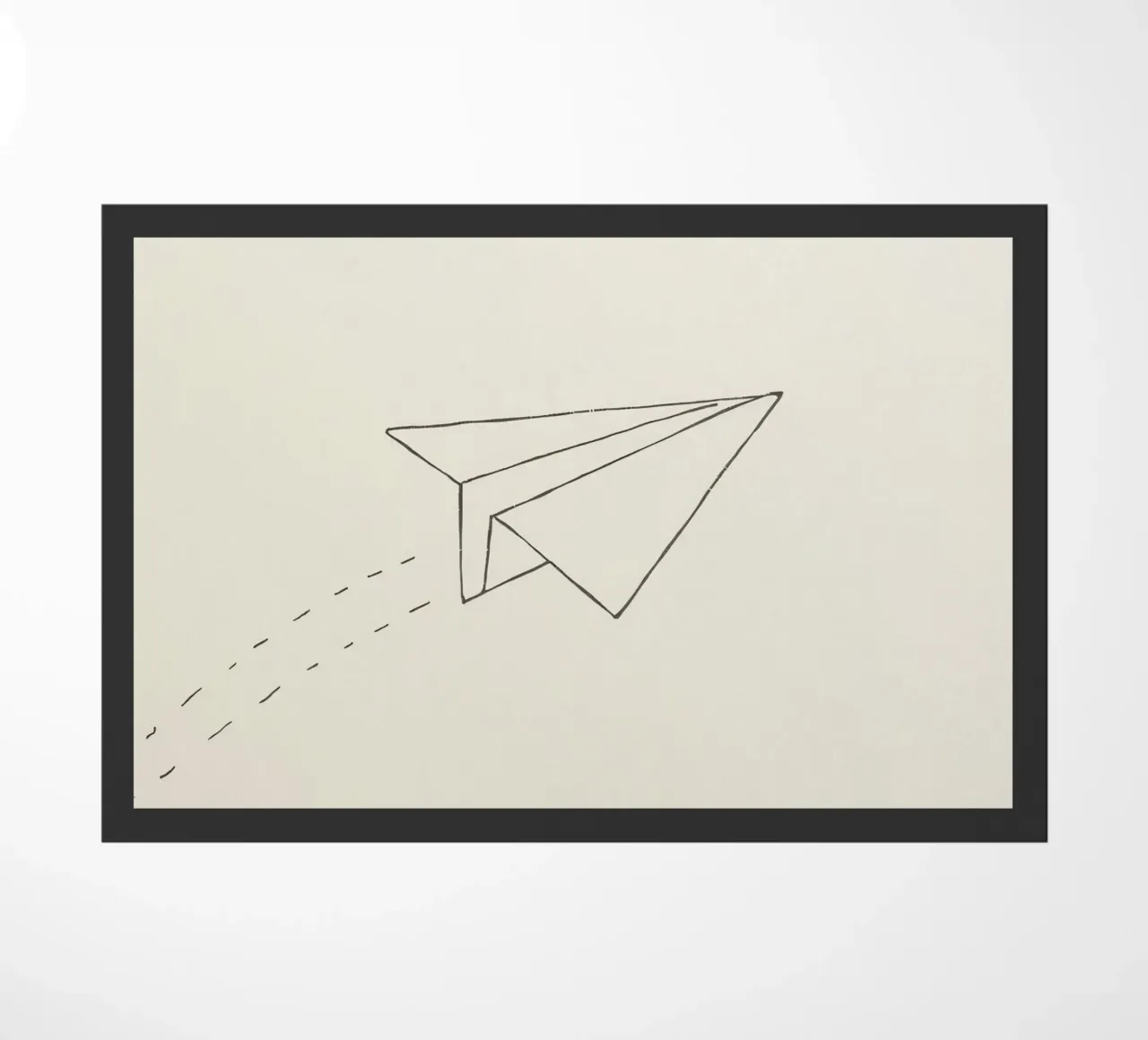 Paper airplane soaring through the air with trailing flight doormat by DesignDoodle