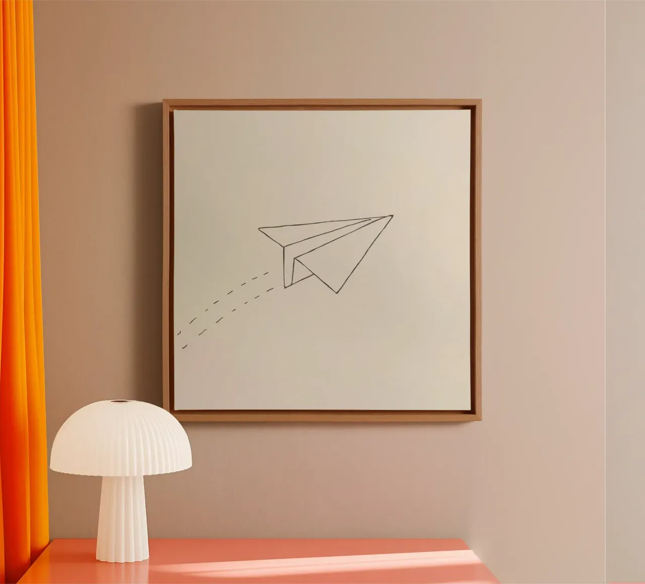 Paper airplane soaring through the air with trailing flight canvas by DesignDoodle