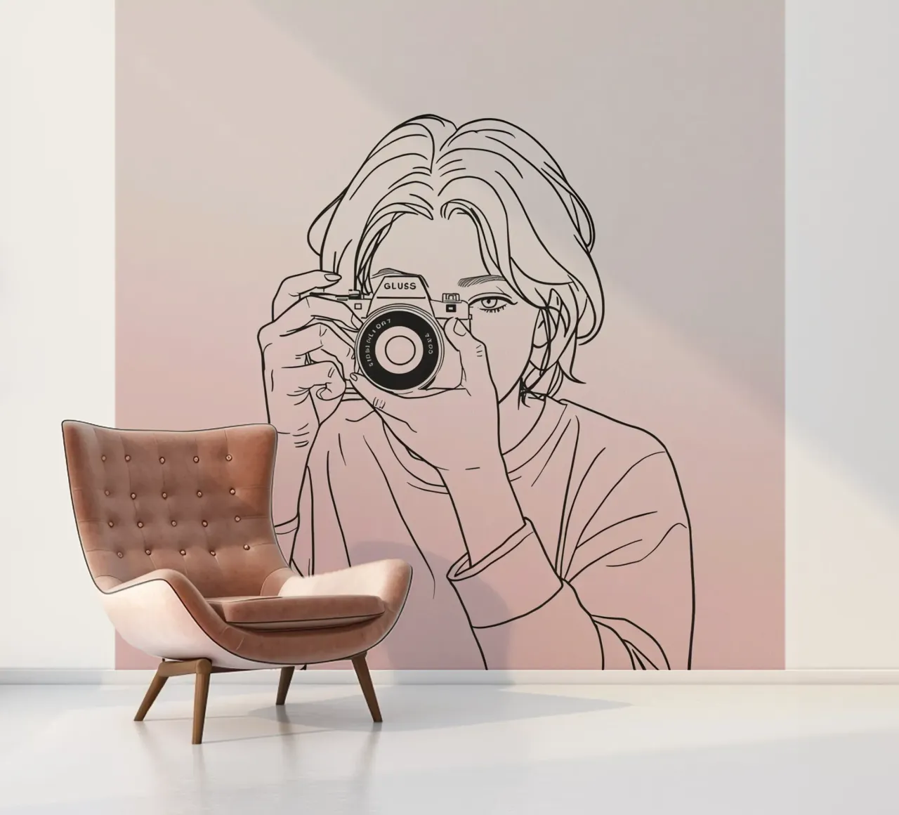 Joven sosteniendo una cámara y capturando recuerdos papel para pared de DesignDoodle