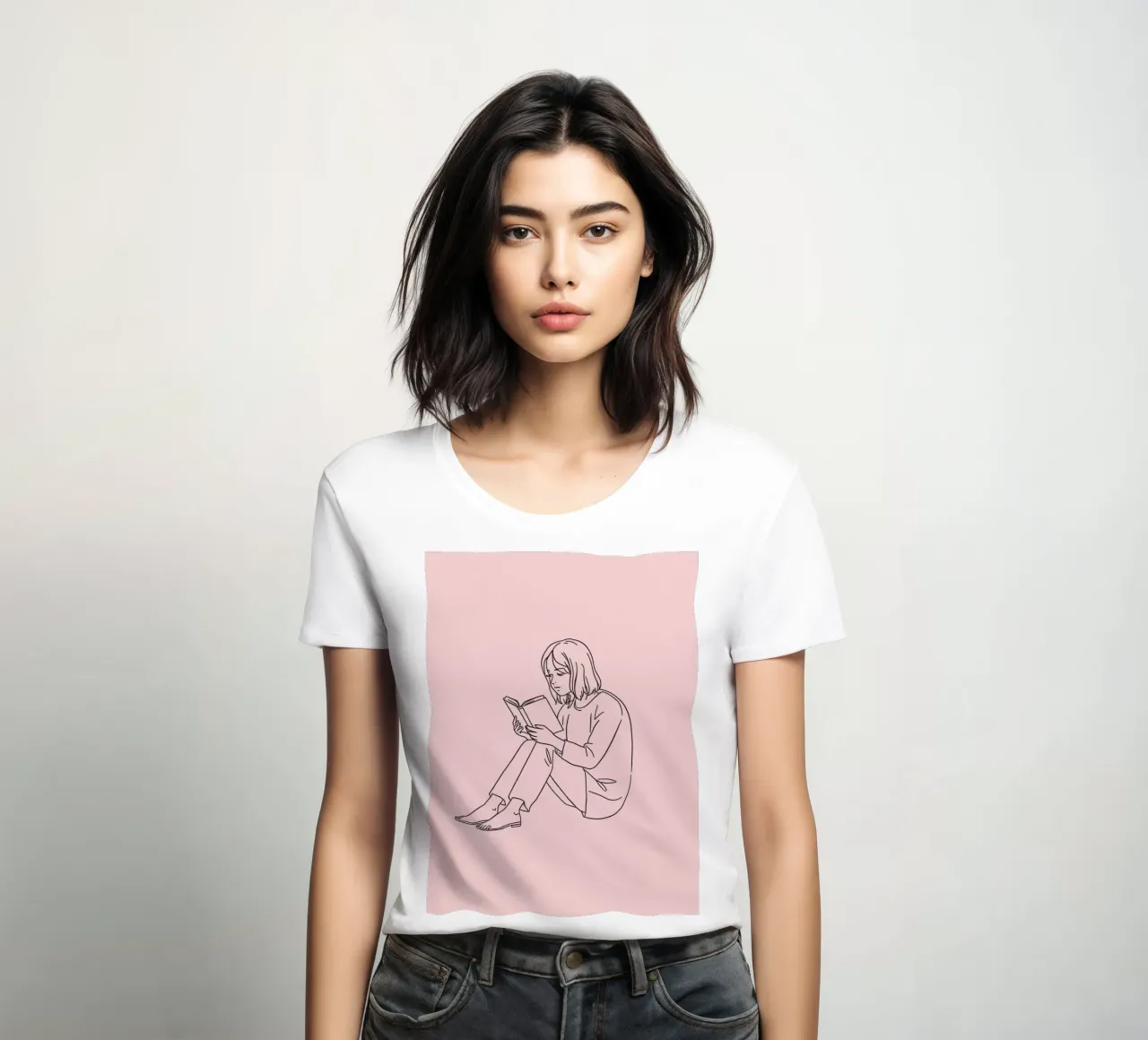 Woman reading a book quietly women's fitted t-shirt by DesignDoodle