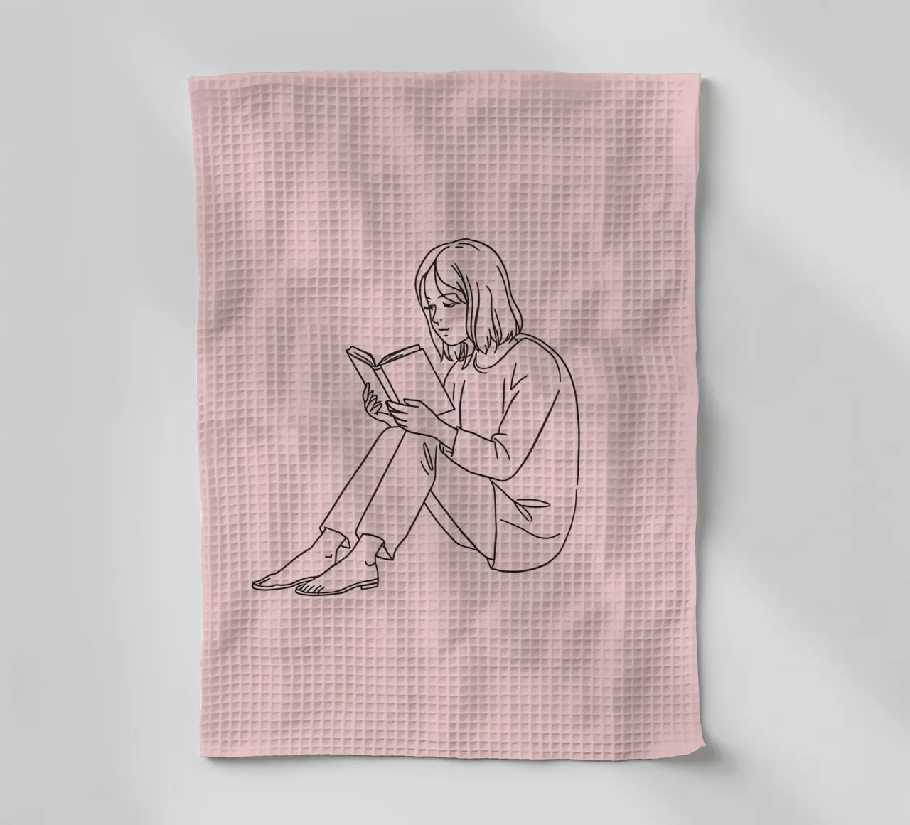 Donna che legge tranquillamente un libro canovaccio da cucina da DesignDoodle