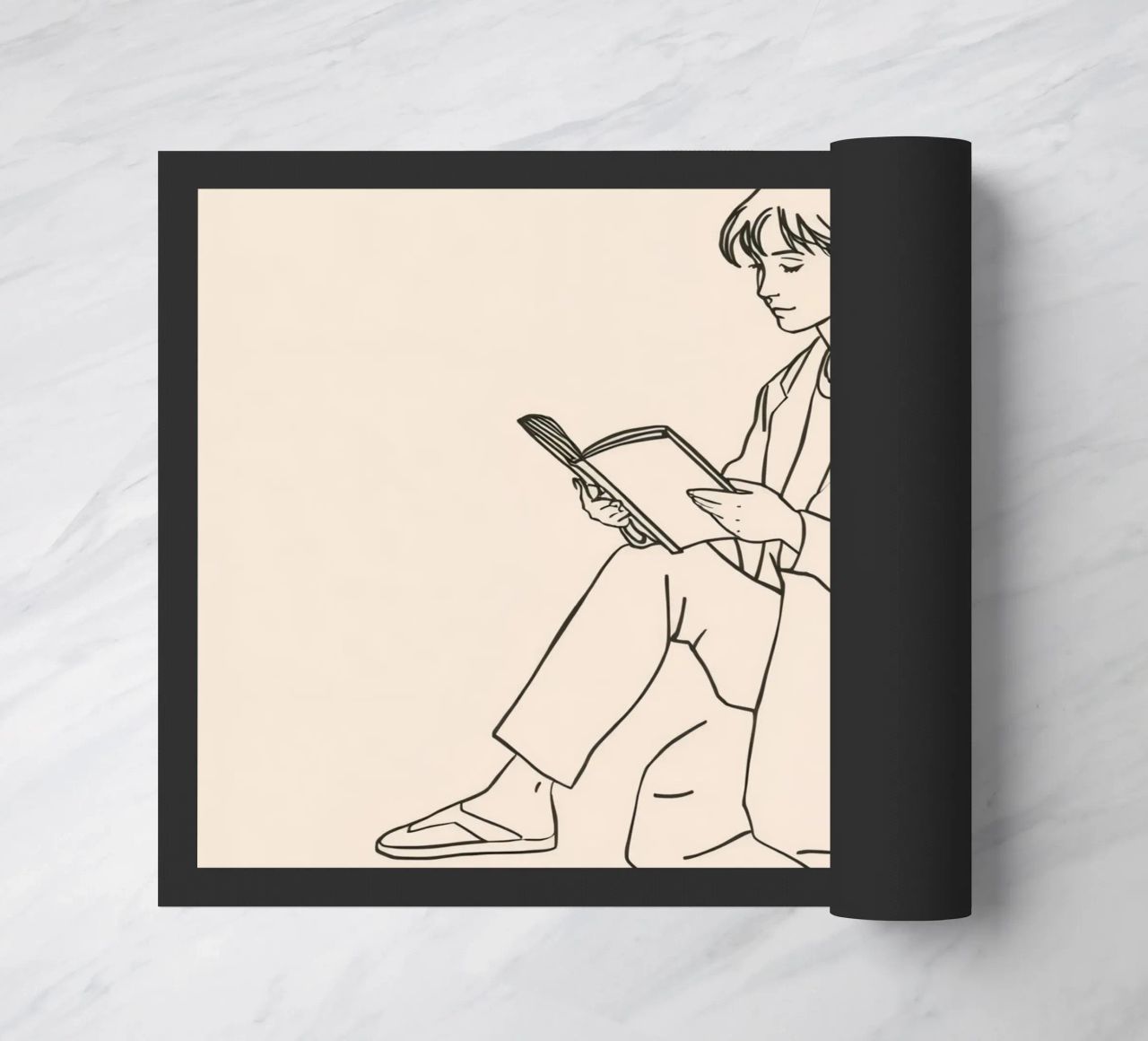 Persona che legge un libro seduta a terra in un ambiente informale zerbino da DesignDoodle