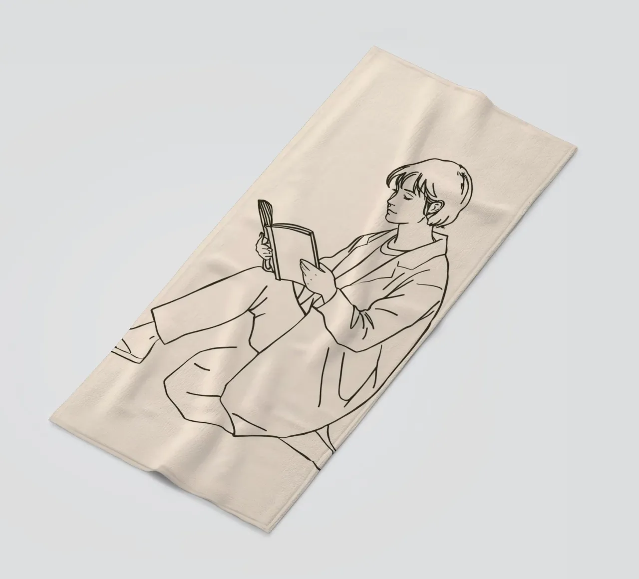 Person reading a book while sitting on the floor in a casual beach towel by DesignDoodle