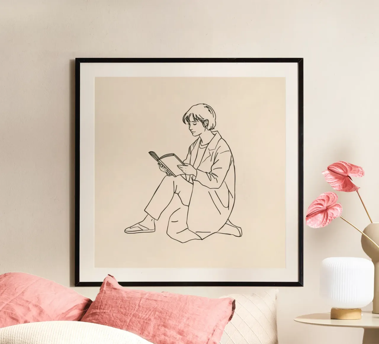 Person reading a book while sitting on the floor in a casual hahnemühle by DesignDoodle