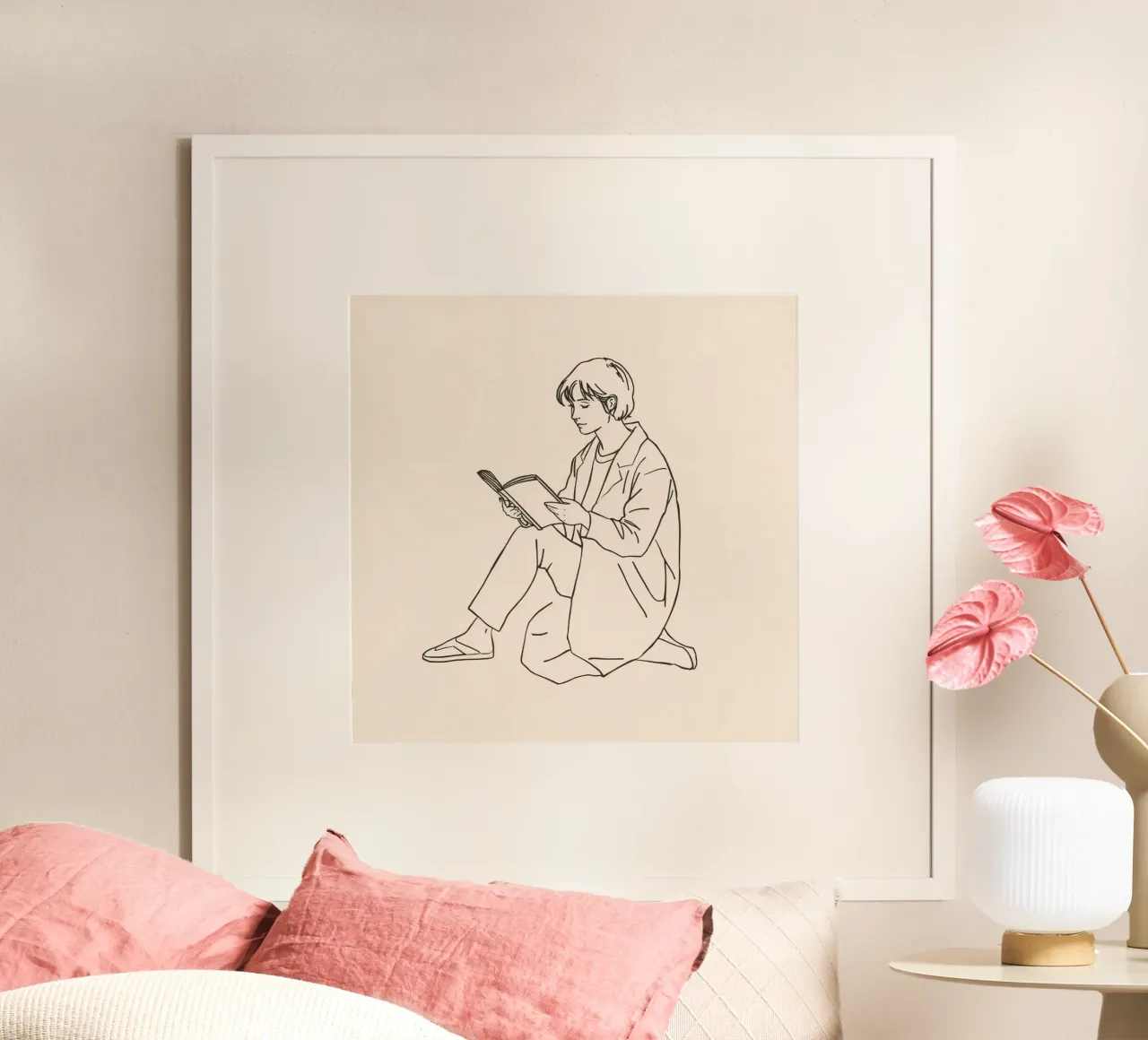 Person reading a book while sitting on the floor in a casual hahnemühle by DesignDoodle