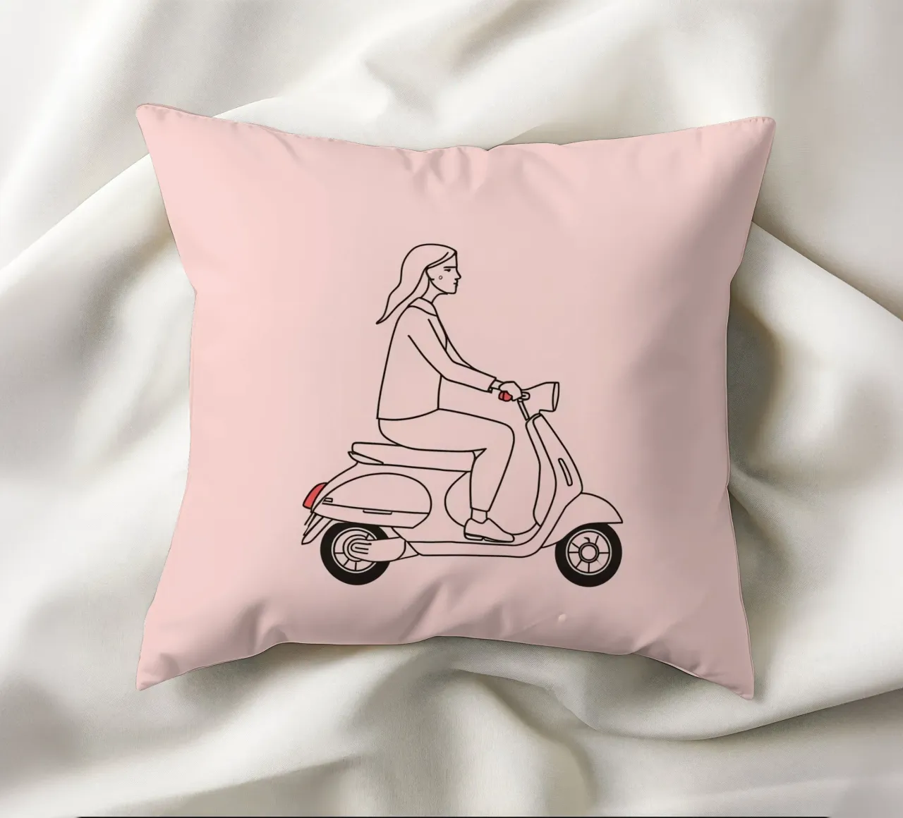 Donna in scooter in un'area urbana cuscino da DesignDoodle