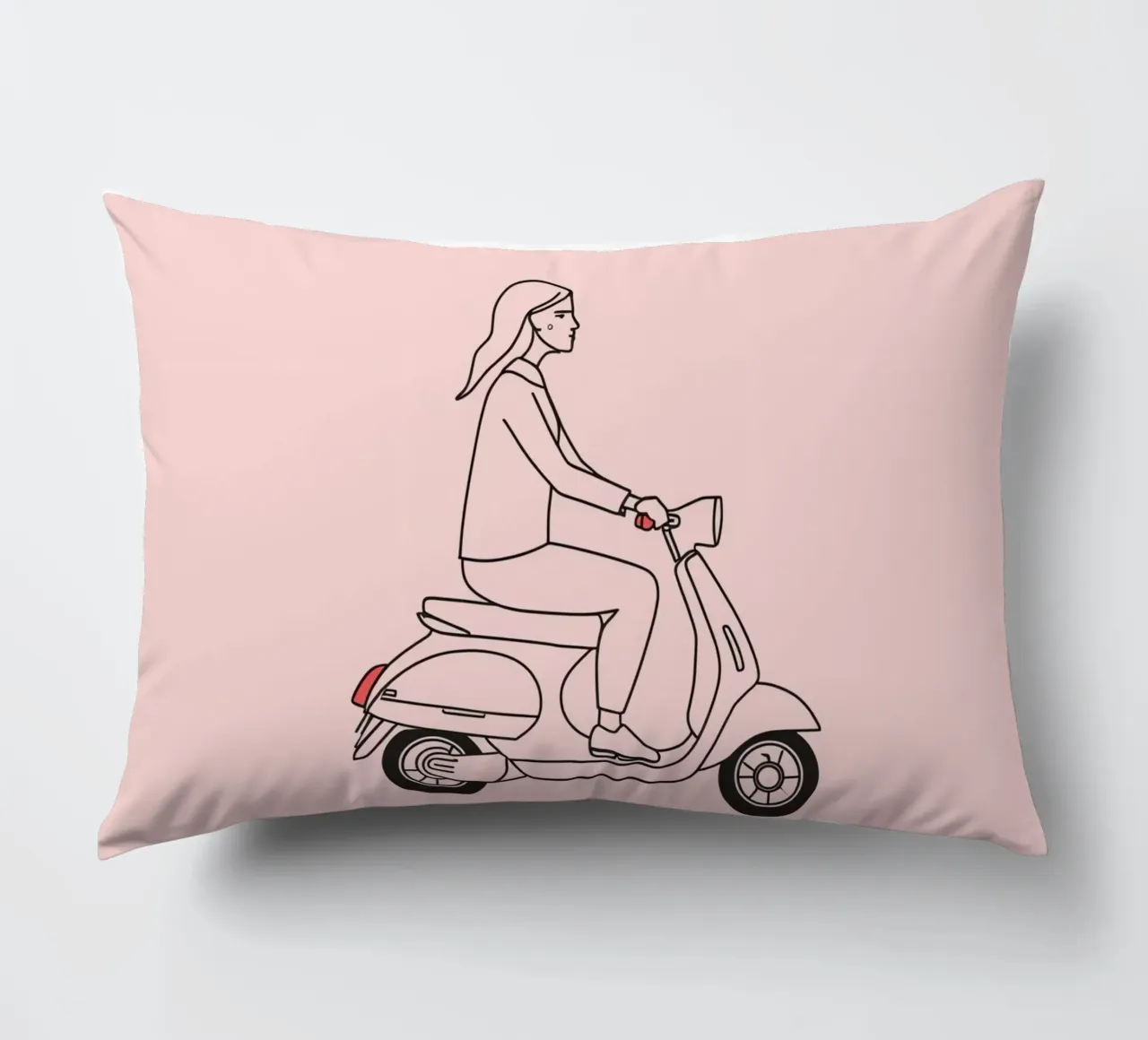 Donna in scooter in un'area urbana cuscino da DesignDoodle
