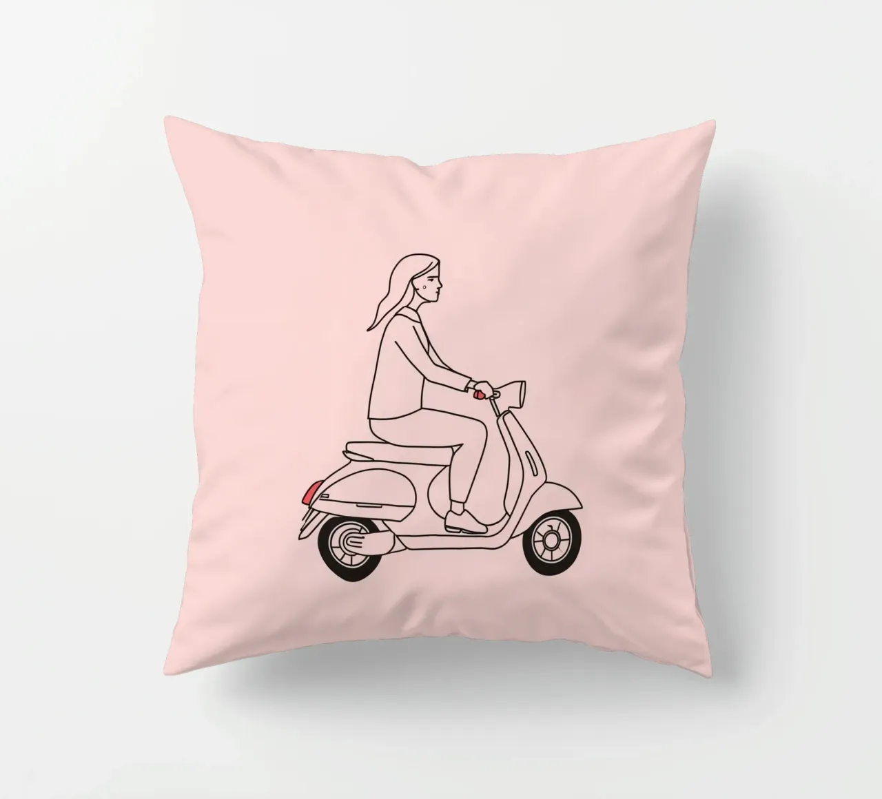 Donna in scooter in un'area urbana cuscino da DesignDoodle