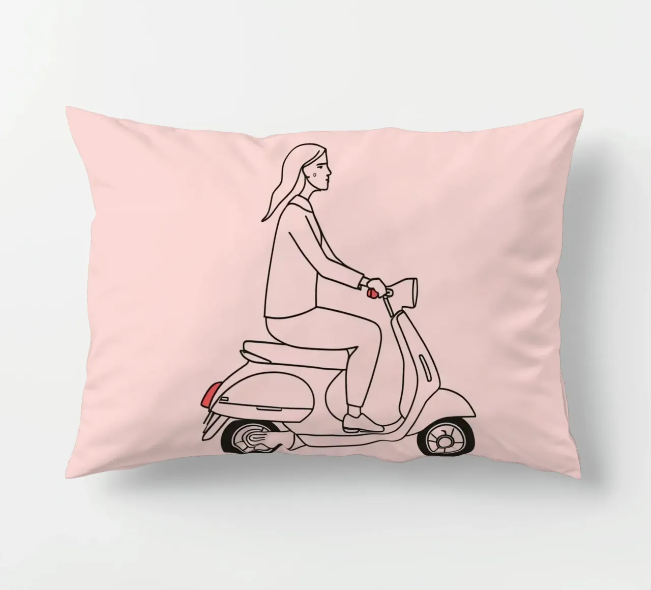 Donna in scooter in un'area urbana cuscino da DesignDoodle