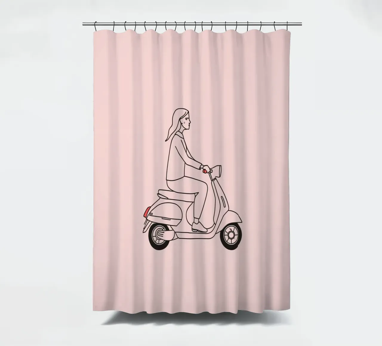 Donna in scooter in un'area urbana tenda da doccia da DesignDoodle