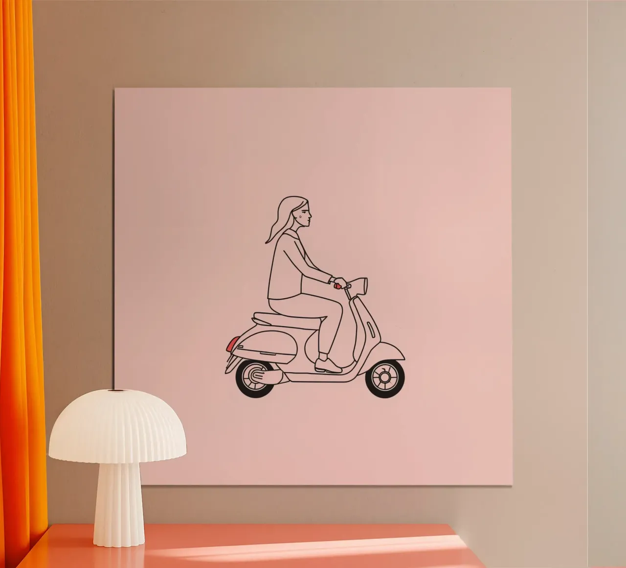 Donna in scooter in un'area urbana carta hahnemühle da DesignDoodle