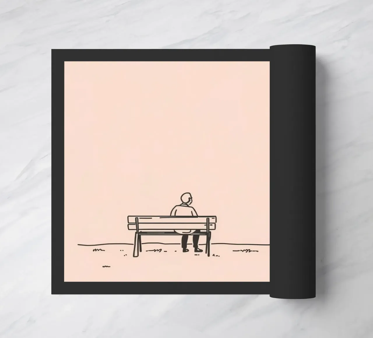 Man sitting on a bench contemplating life doormat by DesignDoodle