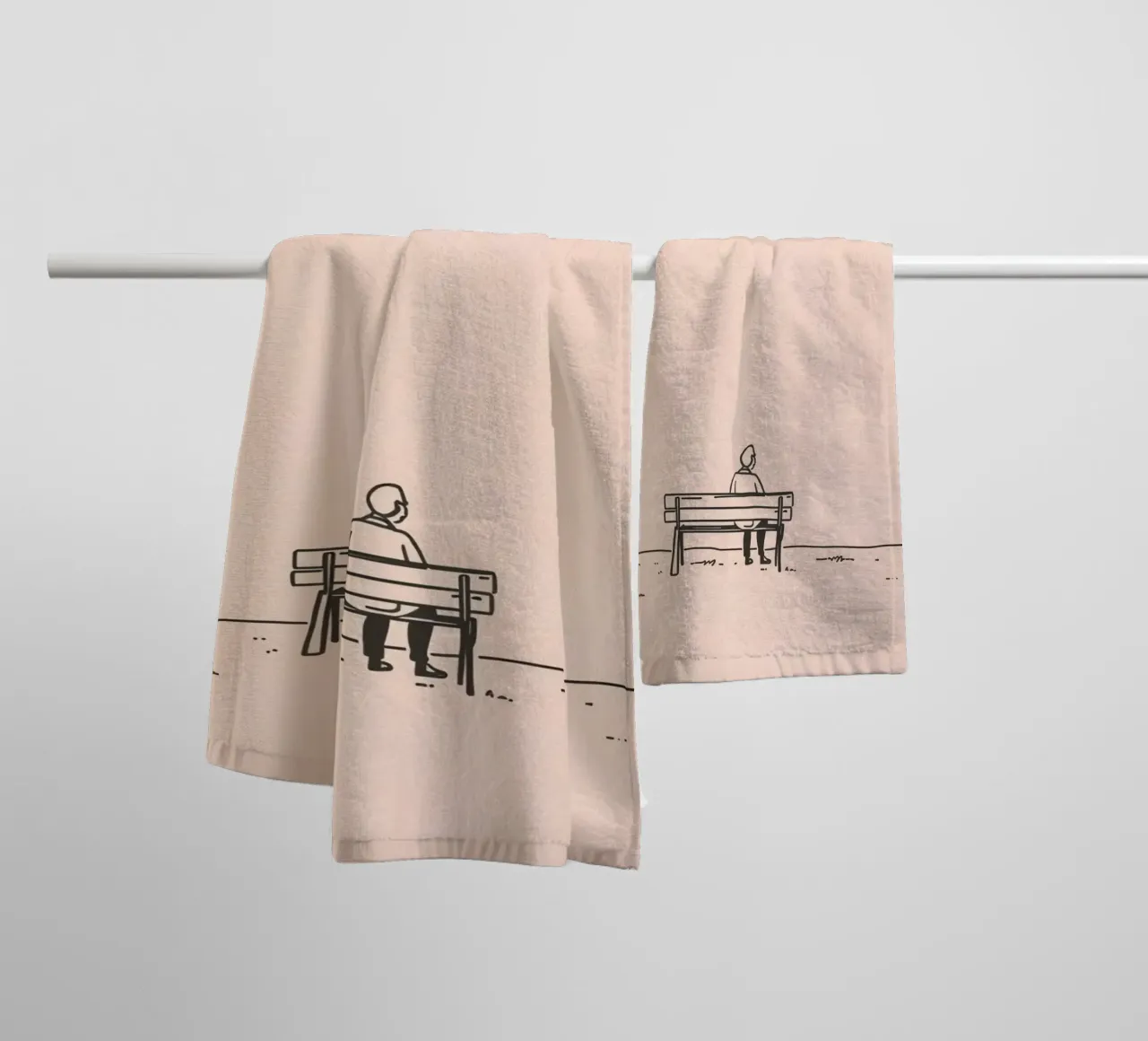 Man sitting on a bench contemplating life towel by DesignDoodle