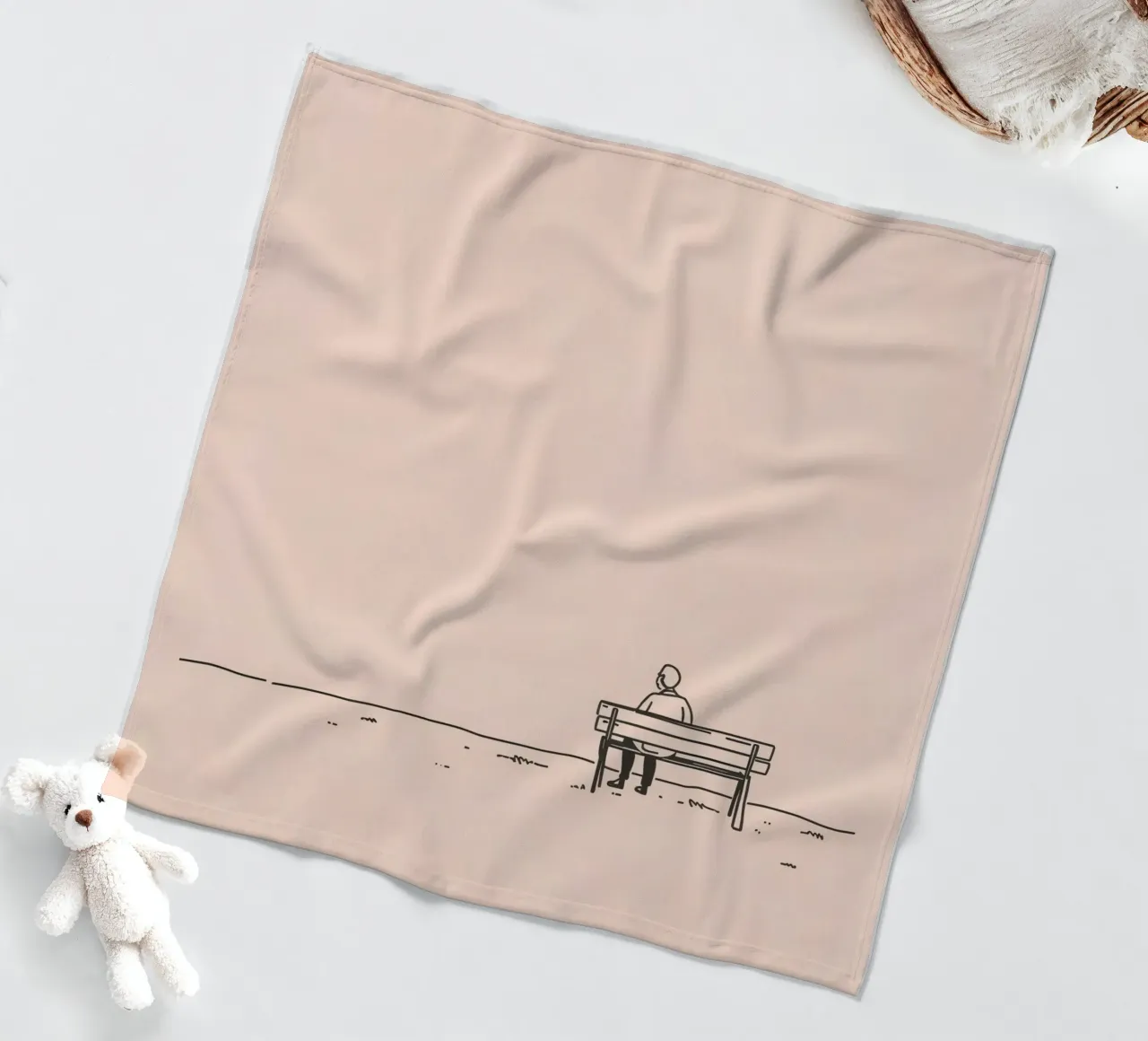 Man sitting on a bench contemplating life fleece blanket by DesignDoodle