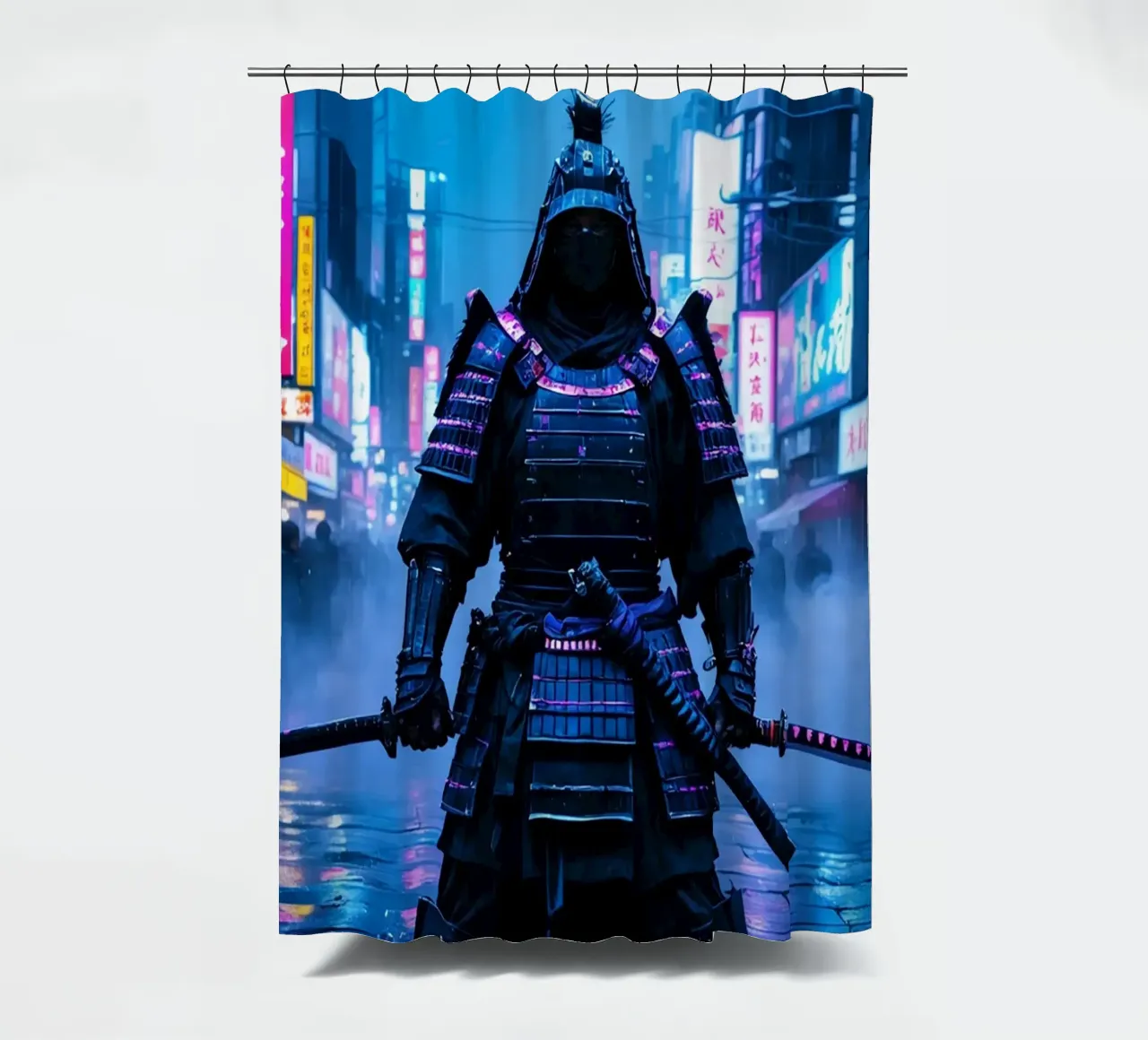 Samurai Neo Tokyo shower curtain by Flo Klein