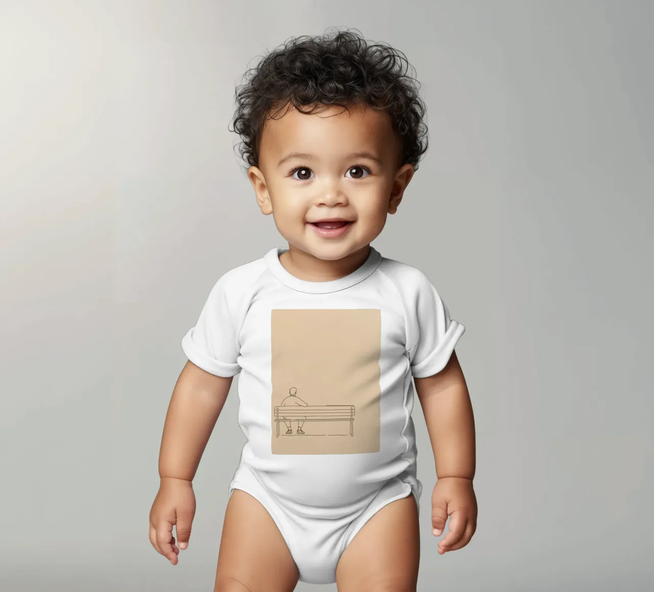 Individu assis tranquillement sur un banc dans une œuvre d'art minimaliste body bébé de DesignDoodle