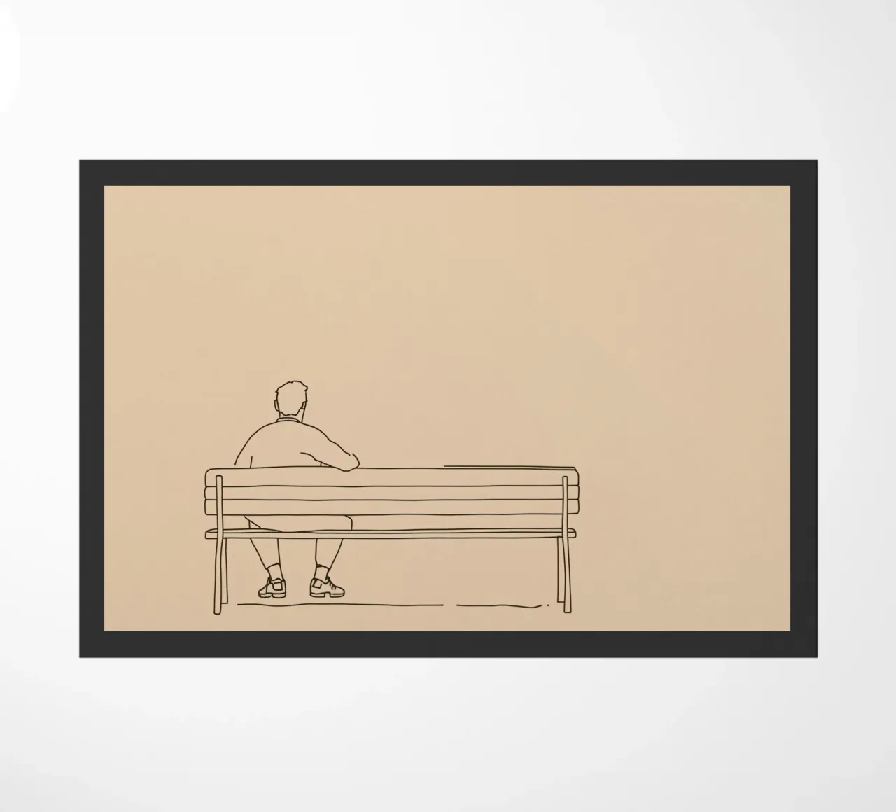 Individuo seduto tranquillamente su una panchina in un'opera d'arte minimalista zerbino da DesignDoodle
