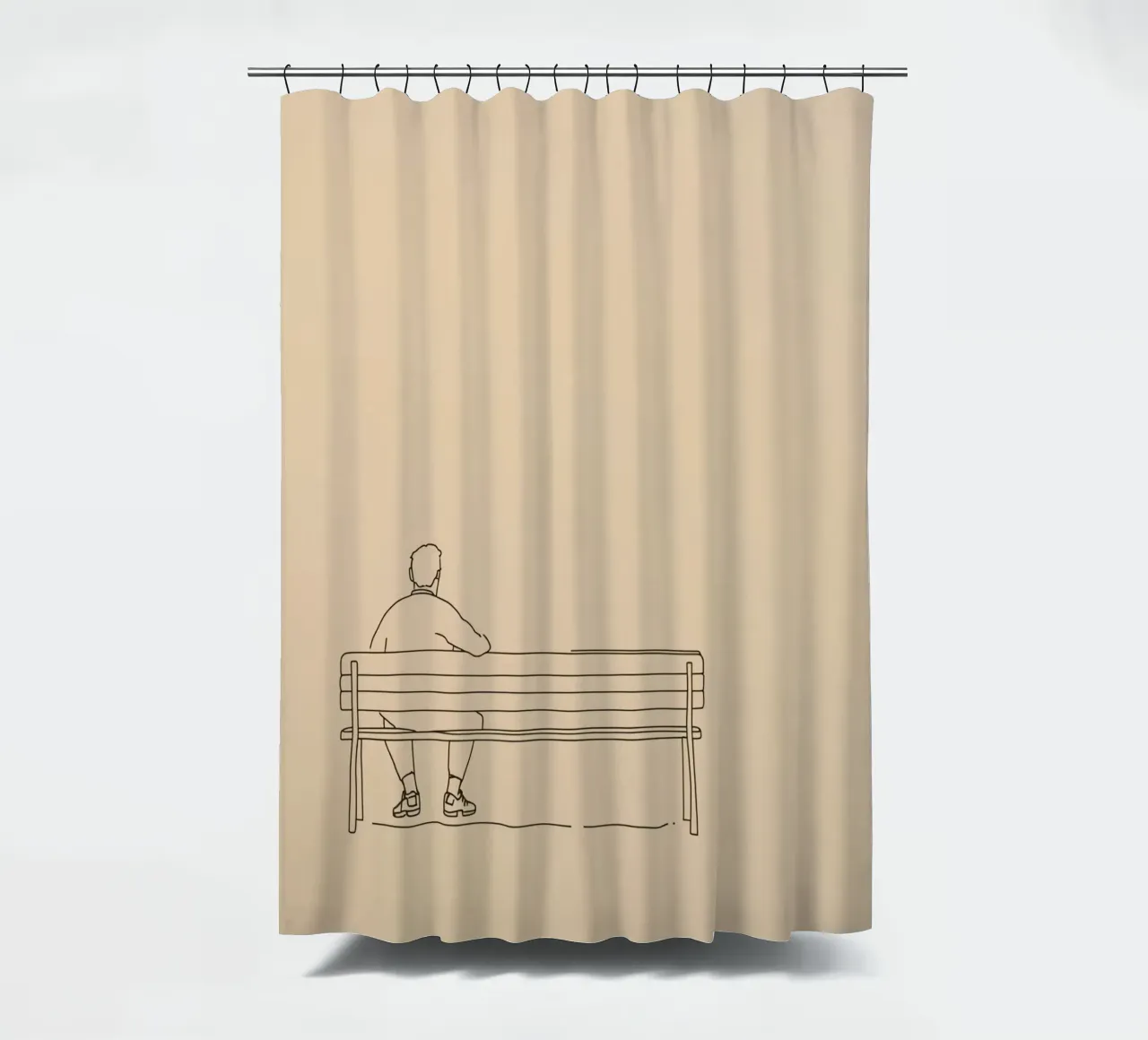 Individu assis tranquillement sur un banc dans une œuvre d'art minimaliste rideau de douche de DesignDoodle