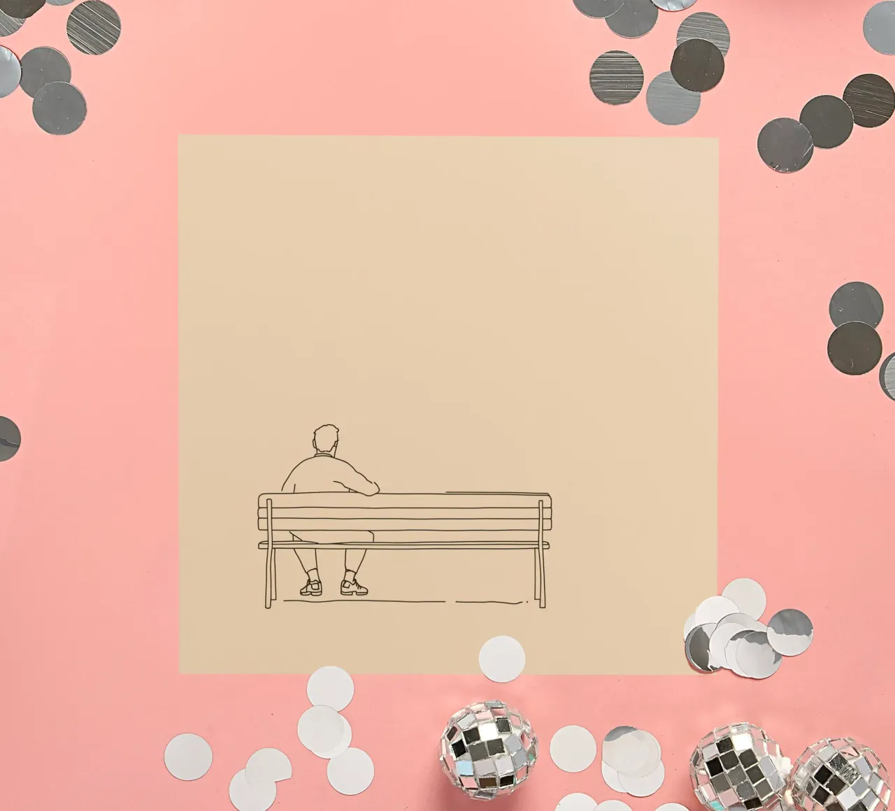 Individual sitting quietly on a bench in a minimalist art sticker by DesignDoodle