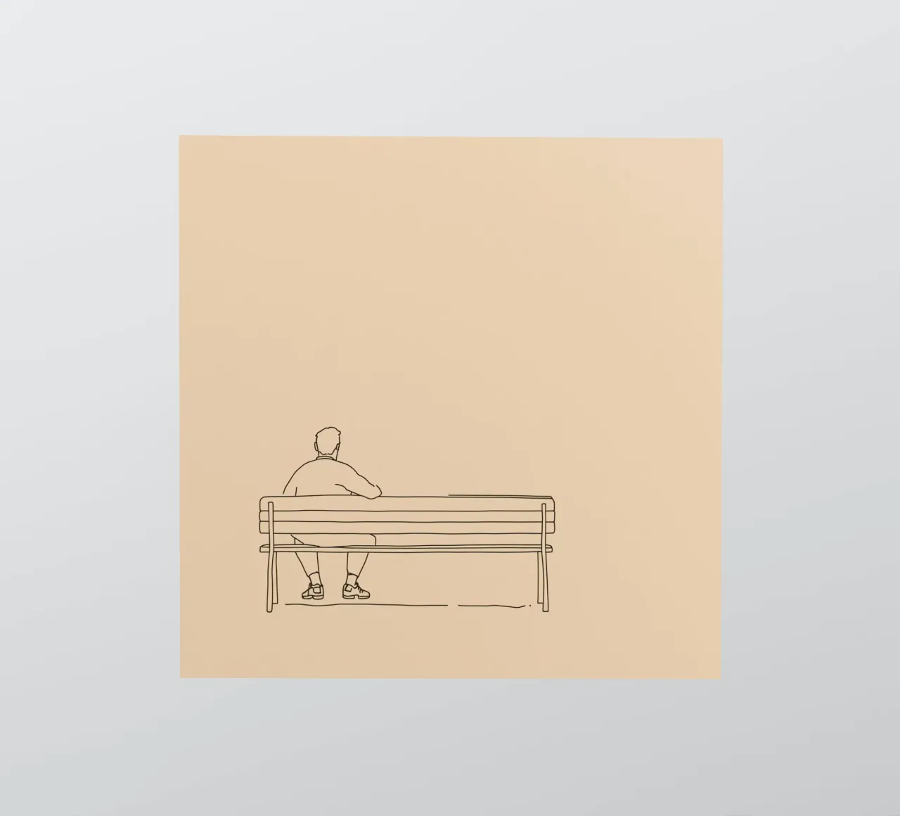 Individual sitting quietly on a bench in a minimalist art sticker by DesignDoodle