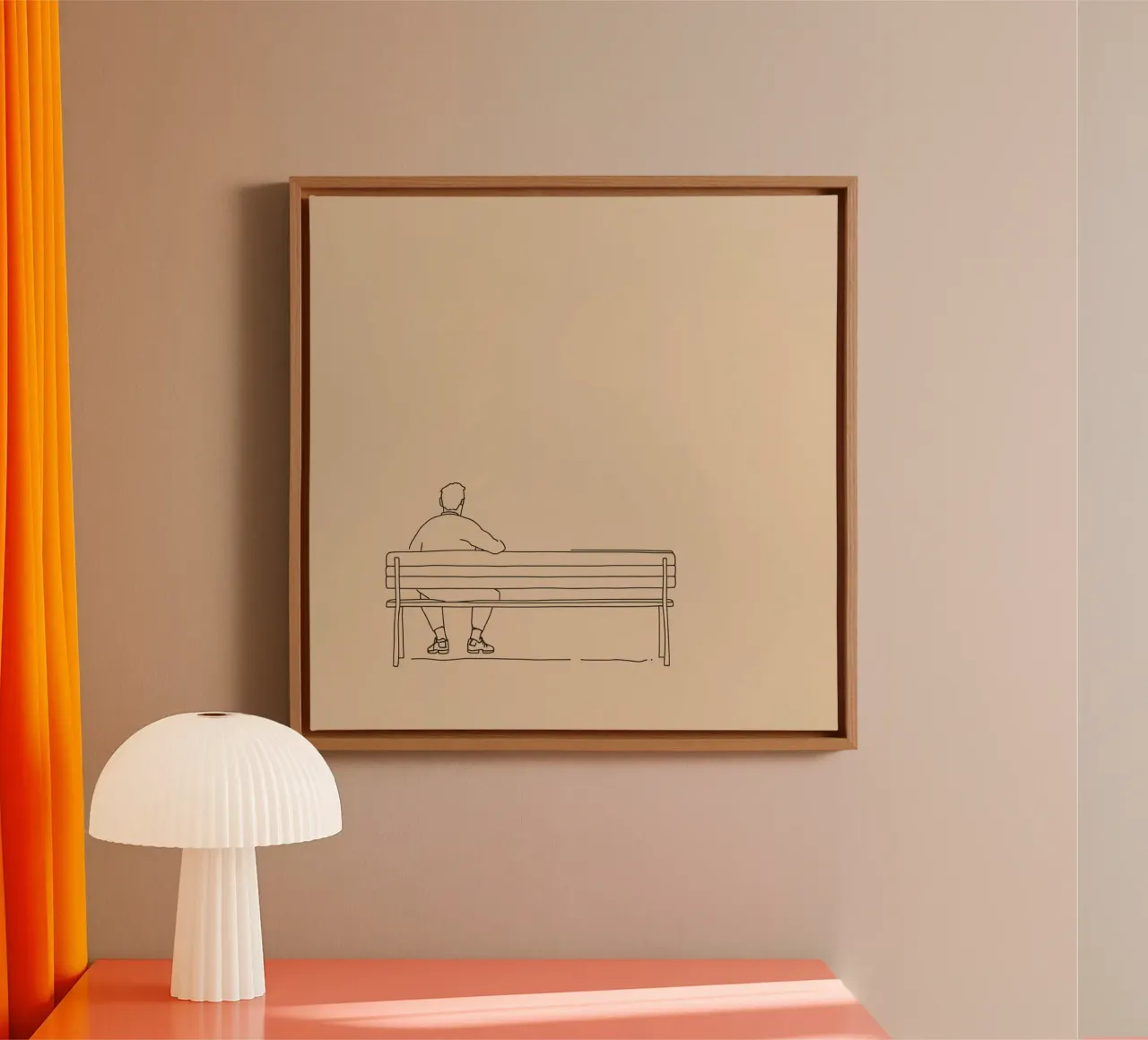 Individu assis tranquillement sur un banc dans une œuvre d'art minimaliste toile avec Caisse américaine de DesignDoodle