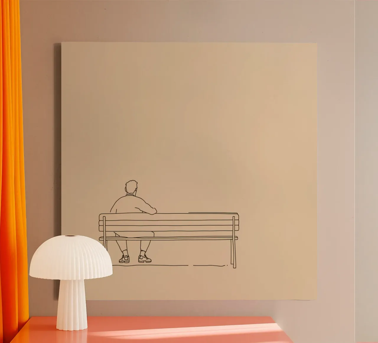 Individu assis tranquillement sur un banc dans une œuvre d'art minimaliste toile avec Caisse américaine de DesignDoodle