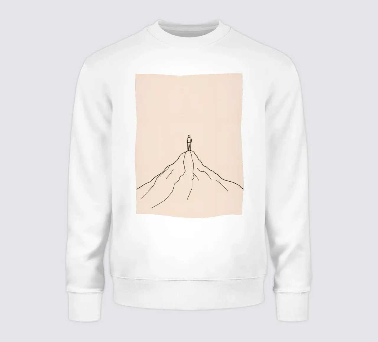 Persona solitaria in piedi sulla cima di una montagna contro una semplice felpa da DesignDoodle