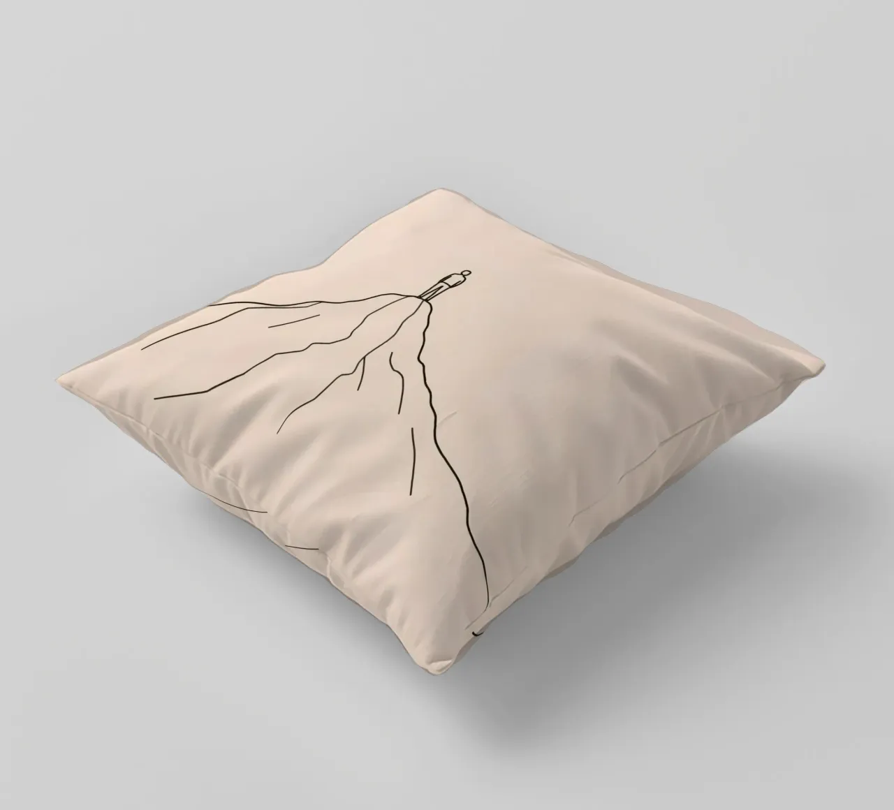 Persona solitaria in piedi sulla cima di una montagna contro una semplice cuscino da DesignDoodle