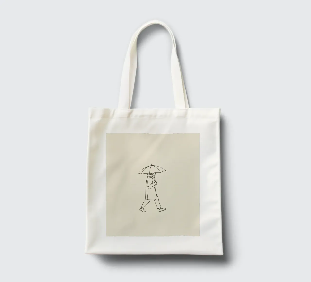 Person mit Regenschirm bei leichtem Regen auf einer neutralen Kunstfläche Jutebeutel von DesignDoodle