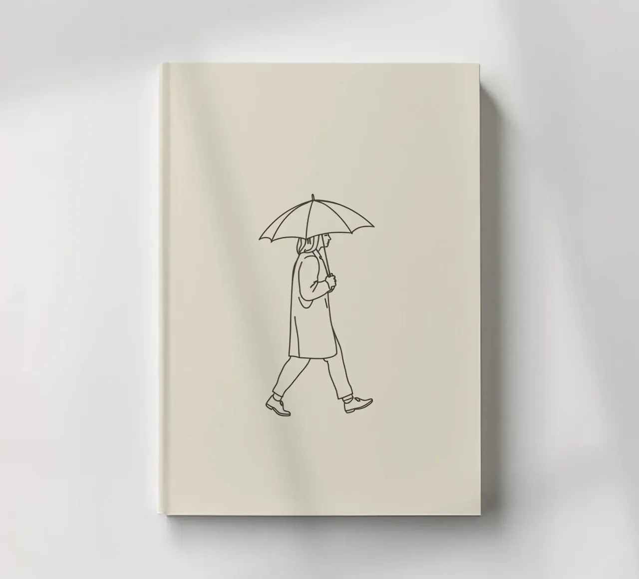 Personne marchant avec un parapluie sous une pluie fine sur un art neutre carnet de notes de DesignDoodle