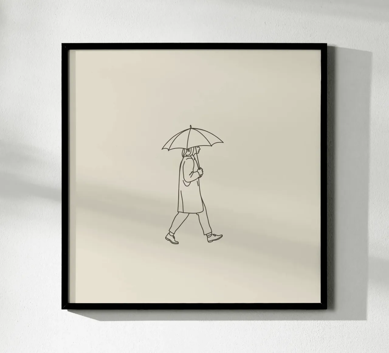 Person walking with umbrella in light rain on a neutral art hahnemühle by DesignDoodle
