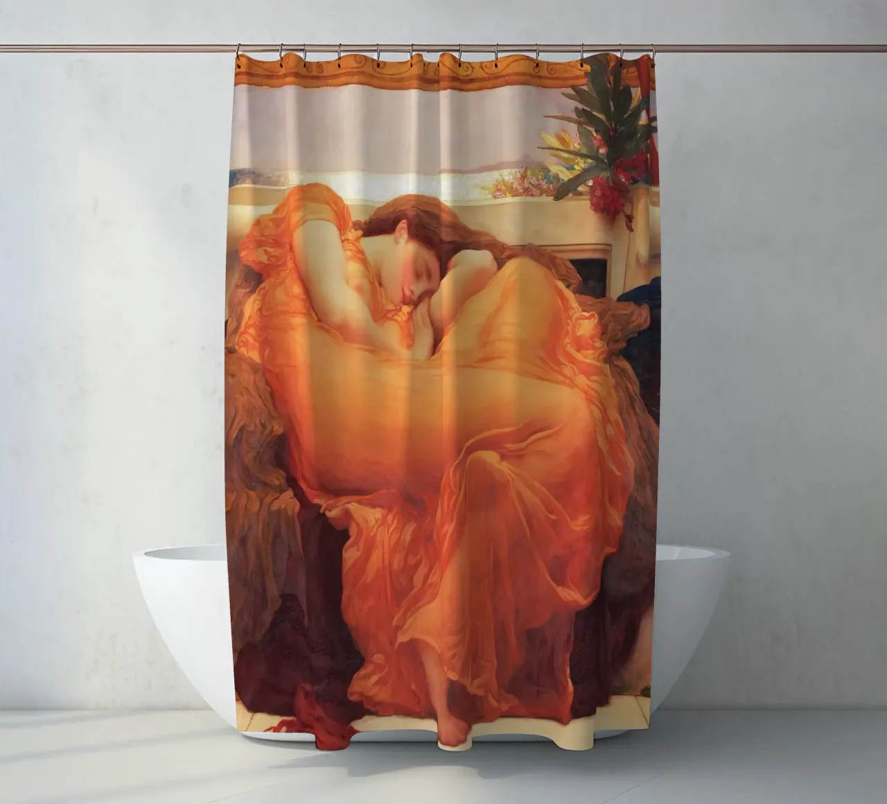 Flaming June by Frederic Leighton shower curtain by Venus Art