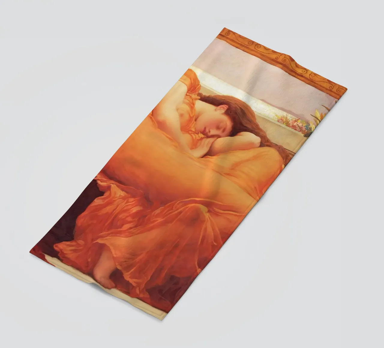 Flaming June by Frederic Leighton beach towel by Venus Art