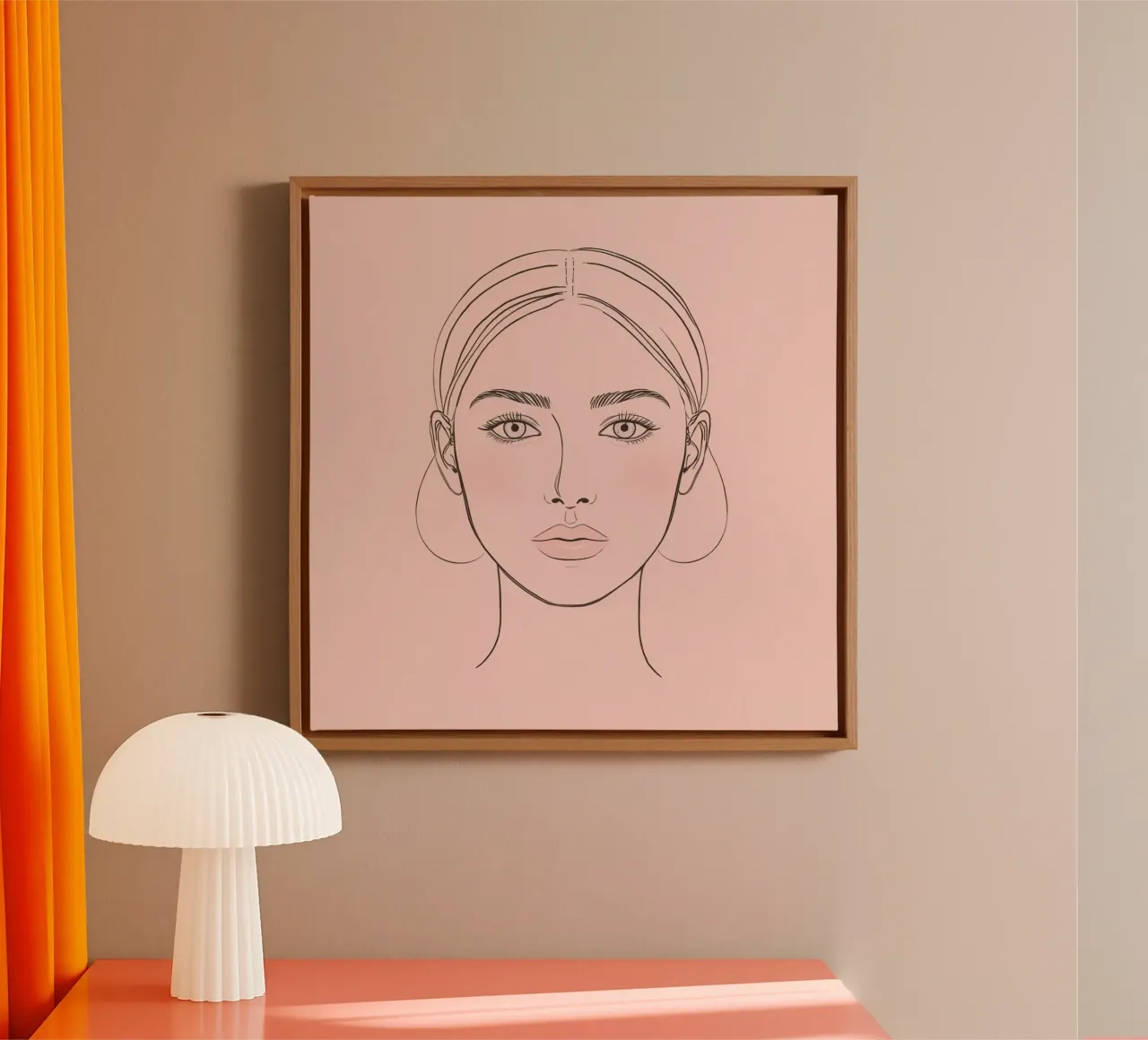 Artistic line drawing of woman's face on a pastel backgroud canvas with Floater frame by DesignDoodle