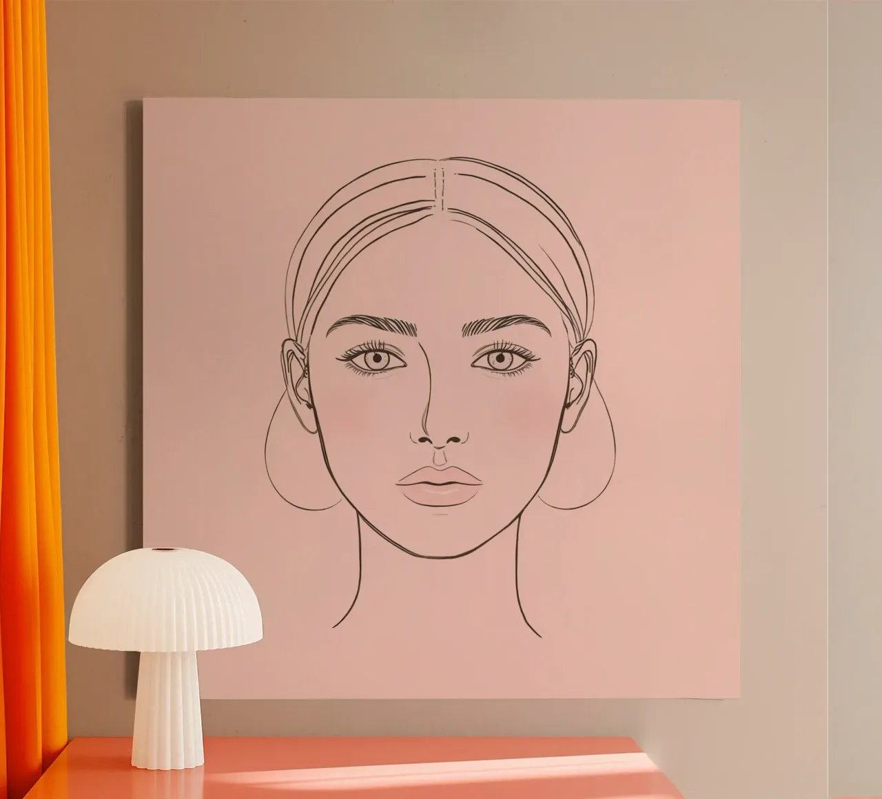 Artistic line drawing of woman's face on a pastel backgroud canvas with Floater frame by DesignDoodle