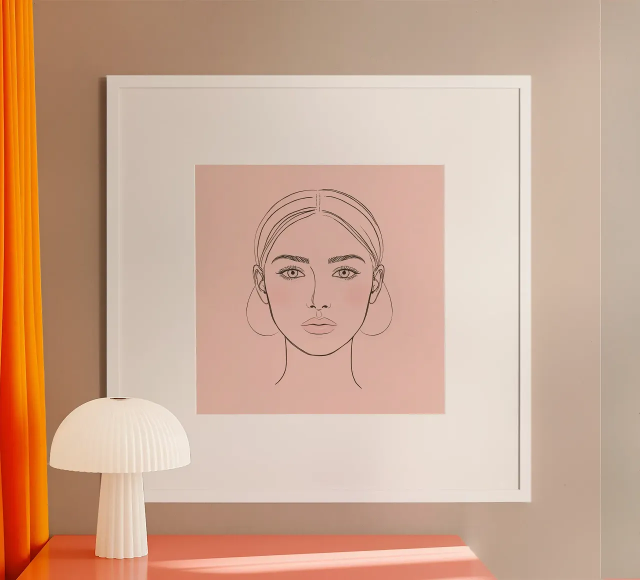 Artistic line drawing of woman's face on a pastel backgroud poster by DesignDoodle