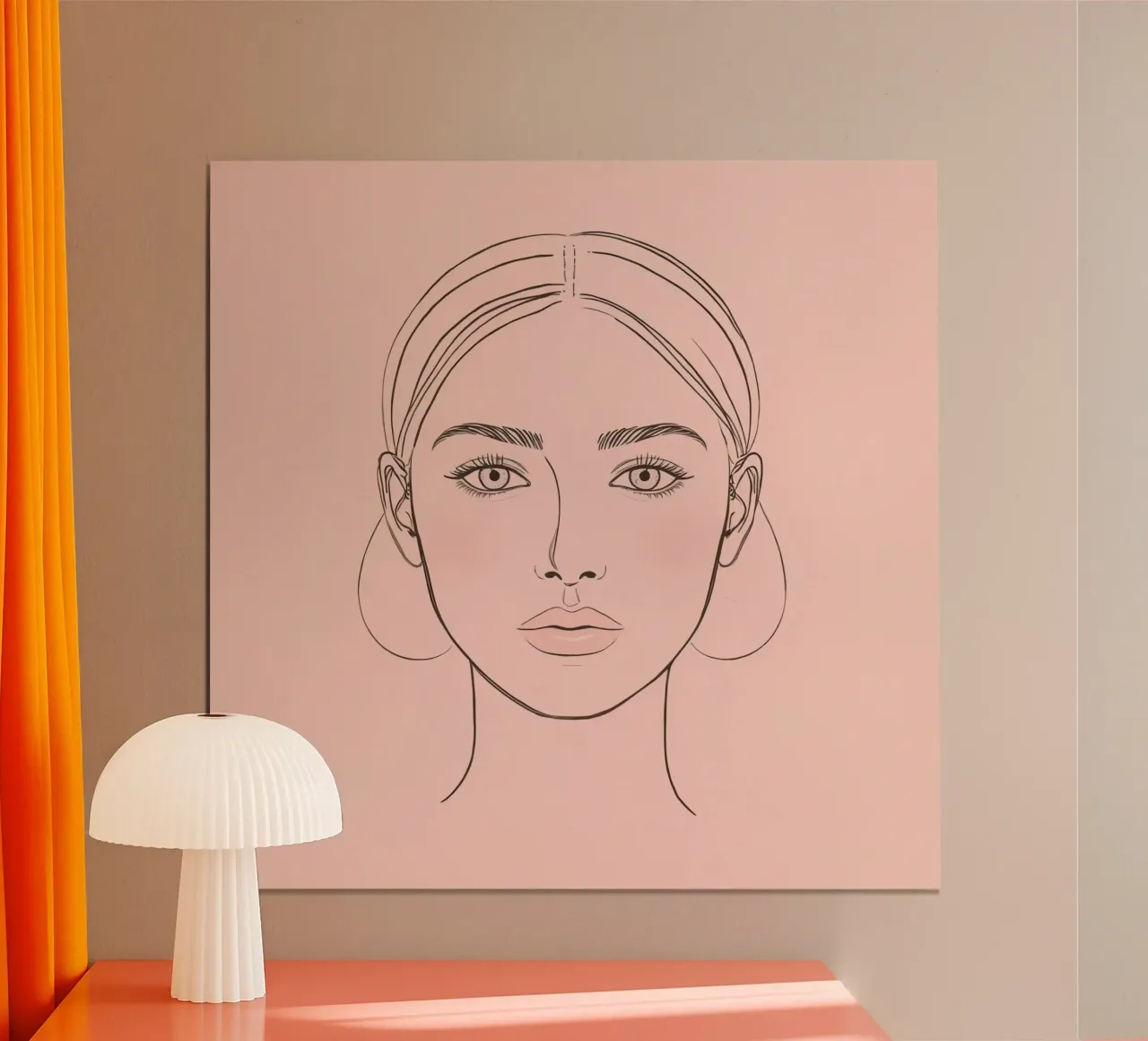 Artistic line drawing of woman's face on a pastel backgroud poster by DesignDoodle