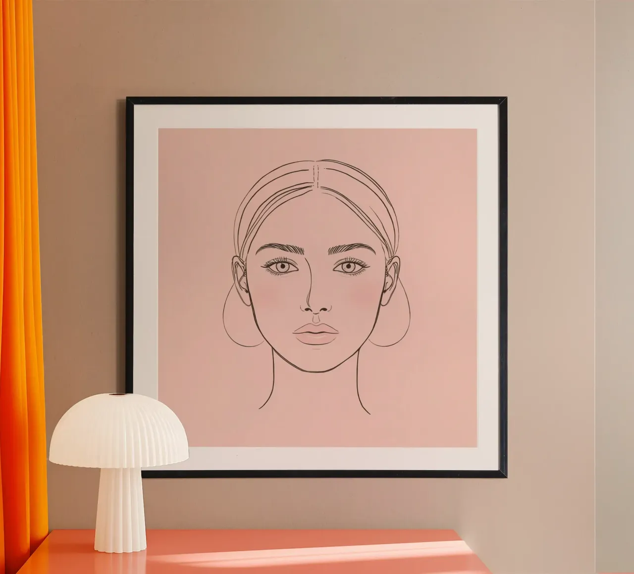 Artistic line drawing of woman's face on a pastel backgroud poster by DesignDoodle