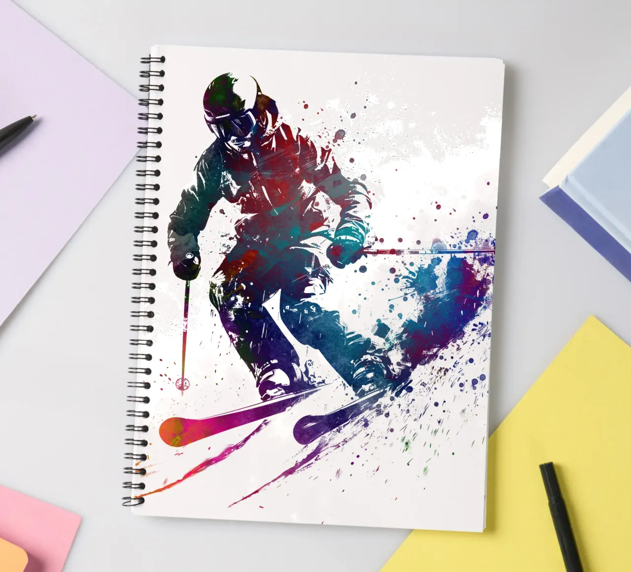 Skiing sport art white spiral notebook by SPORT