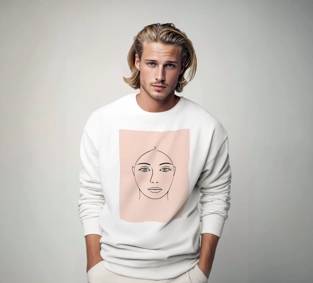 Disegno lineare di donna con occhi verdi e arrossamento chiaro felpa da DesignDoodle