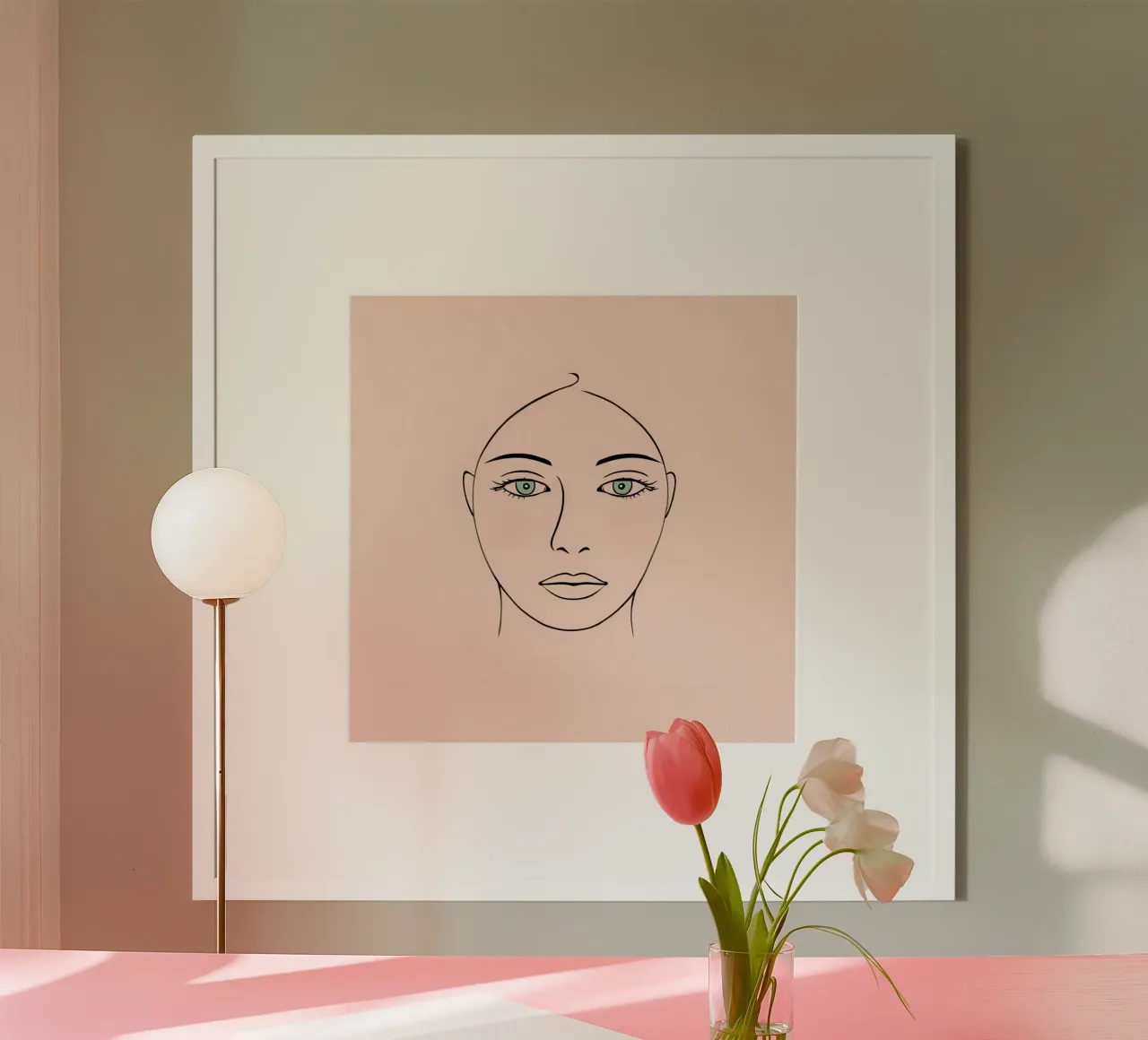 Disegno lineare di donna con occhi verdi e arrossamento chiaro poster da DesignDoodle