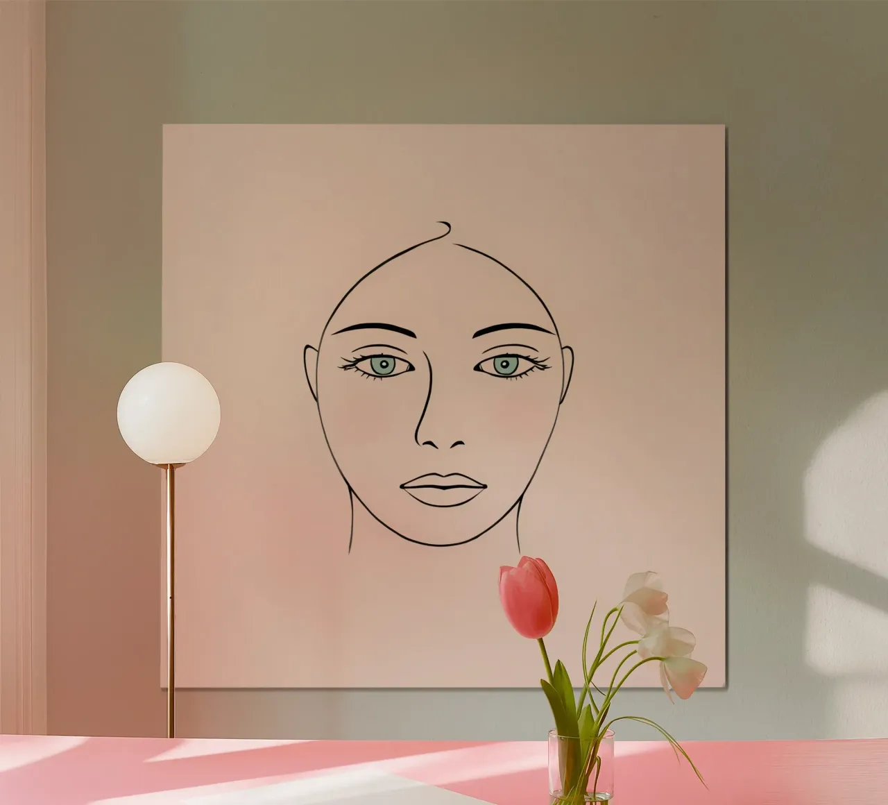 Disegno lineare di donna con occhi verdi e arrossamento chiaro poster da DesignDoodle